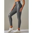 thumbnail image 4 of YEAHDOR Womens High Waist Leggings Wetlook Stretchy Tummy Control Pants Slim Fit Casual Wide Elastic Waistband Pants Grey XL, 4 of 7