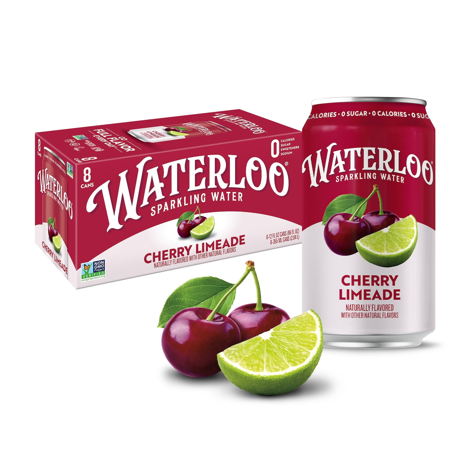 (3 pack) Waterloo Sparkling Water, Cherry Limeade, 12 fl oz, 8 Pack Cans