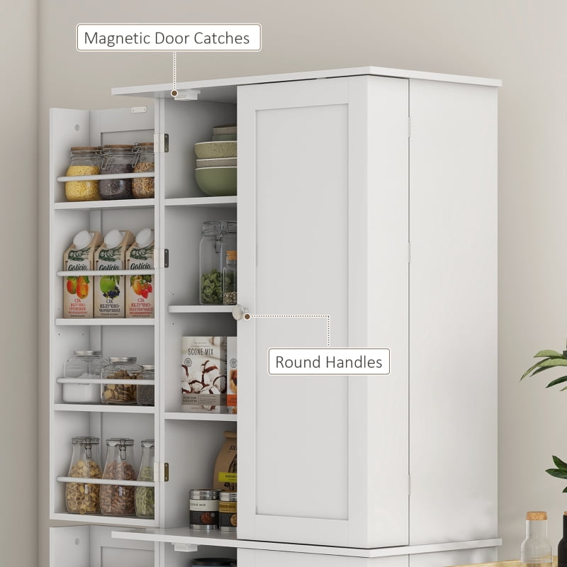 Alvantor Kitchen Pantry Storage Cabinet with 4 Doors & 16 Door Shelves 23.6" W x 13.8" D x 65.4" H White