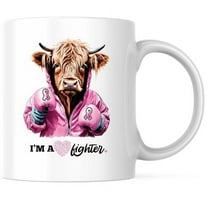 Bliss Monkey Co. I Am A Fighter Mug - Breast Cancer Fighter - Pink Ribbon - 11 Ounce Coffee Mug - Printed On Both Sides - Microwave & Dishwasher Safe - White Handle & Interior - BMCM00727
