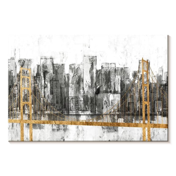 Elephant Stock Golden Bridge Panorama Wall Art - Horizontal Canvas Wall Art - Living Room Wall Decor - Places Canvas - Gold And Black Decor By Jennifer Goldberger - 12" x 8"