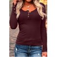 thumbnail image 3 of Womens Casual V Neck Button Down Blouses Long Sleeve Solid Color Slim Fit Knit Tunic Tops, 3 of 4