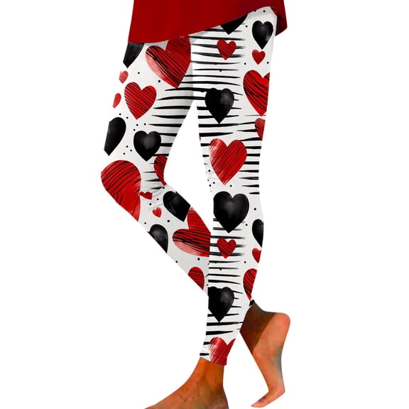 Afdoent Women's Leggings Ladies Valentine Day Heart Printed Tights Lifting Fitness Exercise Leggings Yoga Pants Fashion