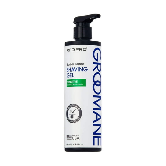 RED Pro GROOMANE Barber-Grade Shaving Gel for Men, Non-Foaming Clear Aloe Vera Shave Gel, Smooth Razor Glide, Precision Line-Ups, Anti-Irritation, Normal & Sensitive Skin (16.9 Fl.oz, Sensitive)