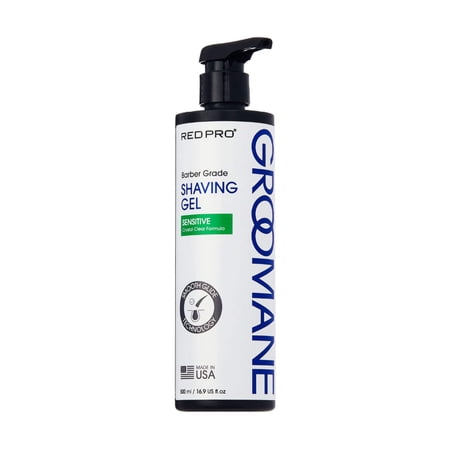 RED Pro GROOMANE Barber-Grade Shaving Gel for Men, Non-Foaming Clear Aloe Vera Shave Gel, Smooth Razor Glide, Precision Line-Ups, Anti-Irritation, Normal & Sensitive Skin (16.9 Fl.oz, Sensitive)