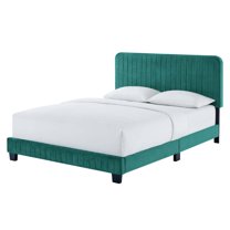 Tufted Platform Bed Frame, Twin Size, Velvet, Teal Blue, Modern Contemporary Urban Design, Bedroom Master Guest Suite