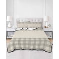 thumbnail image 2 of Quilts Twin Size Bedding Set, Retro Grey Lightweight Quilted Comforter, Farmhouse Buffalo Plaid Vintage Beige Soft Reversible Bedspread Coverlet with Pillow Covers for All Season, 68" x 86", 2 of 7