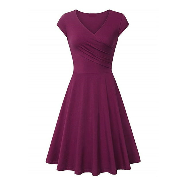 QIPOPIQ Robes pour Femmes Robe Smockée à Étages Manches Courtes Robes Décontractées Couleur Robe Midi d'Été Décontractée Robes Robe à Col en V Ample Offres 2023