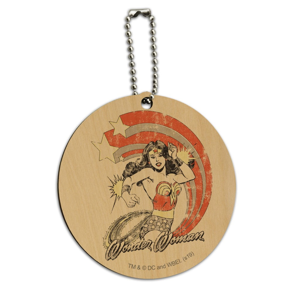 Wonder Woman Deflecting with Bracelets Round Wood Luggage Card Suitcase