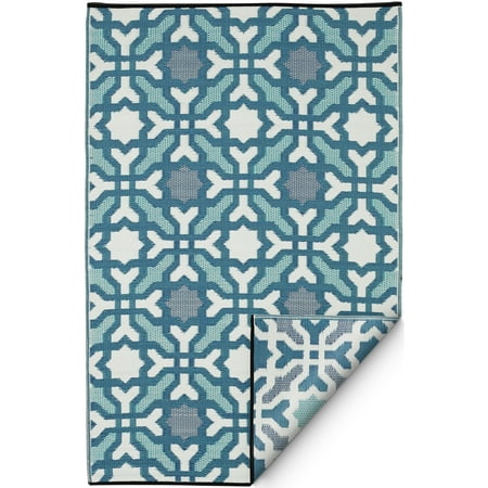 Collection Outdoor Floor Fab Habitat Reversible Indoor Outdoor Weather Resistant Floor Mat/Rug - Seville - Multicolor Blue (3 ft x 5 ft) ()