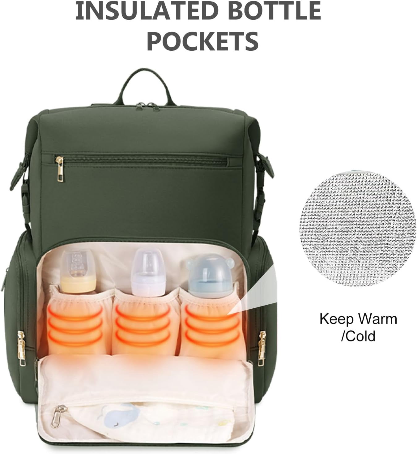 Diaper Bag Backpack for Mom/Dad with Changing Pad, Multi-Function Neoprene Large Newborn Baby Maternity Bags Travel Tote with Insulated Pockets Green