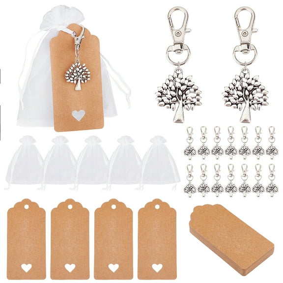 1Set Thank You Gift Favor 24 Sets Guest Return Favors Baptism Favors Tree of Life Keychain Blank Kraft Tags for Communion Bridal Baptism Wedding Party Favors