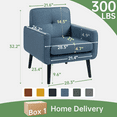thumbnail image 3 of Mid-Century Modern Accent Chair Upholstered Fabric Armchair with Button Tufted Back and Wood Legs, Cozy Side Chair for Living Room, Bedroom, Office, or Cafe (Blue), 3 of 11