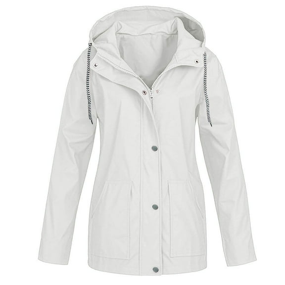 VEKDONE Rain Coat For Women Waterproof Windproof Hooded Trench Coats Travel Outdoor Packable Rain Jacket With Pockets Fall Long Sleeve Button Zipper Hoodies Jackets