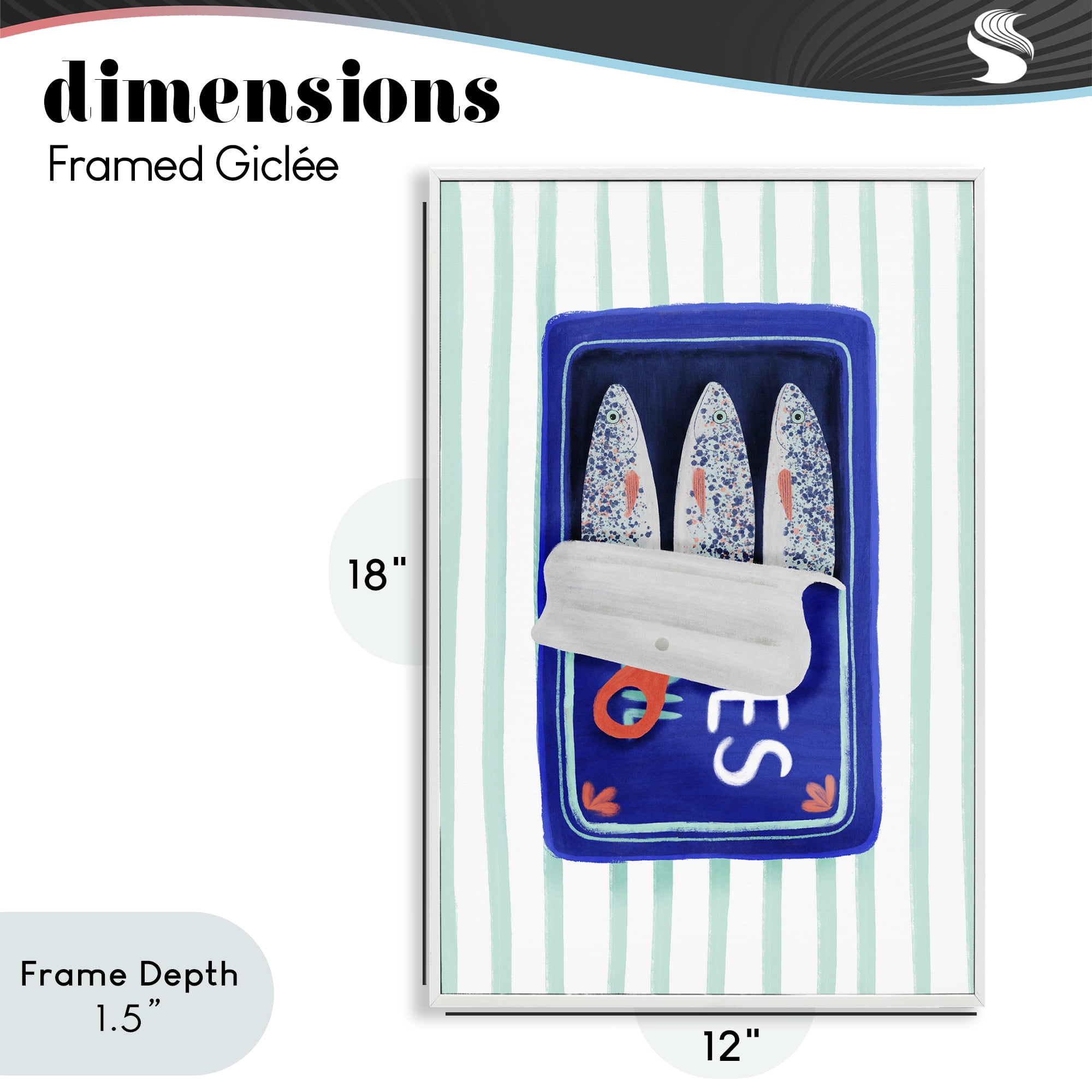 Stupell Industries Blue Sardines on Stripes White Framed Giclee Art, design by Metka Hiti