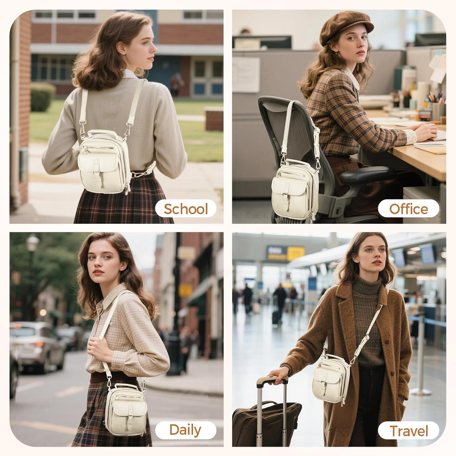 Vegan Crossbody Leather Bag for Women with 2 Adjustable Straps, Anti-Theft RFID Messenger Bag with Wallet, Small Shoulder Bag for Daily Travel