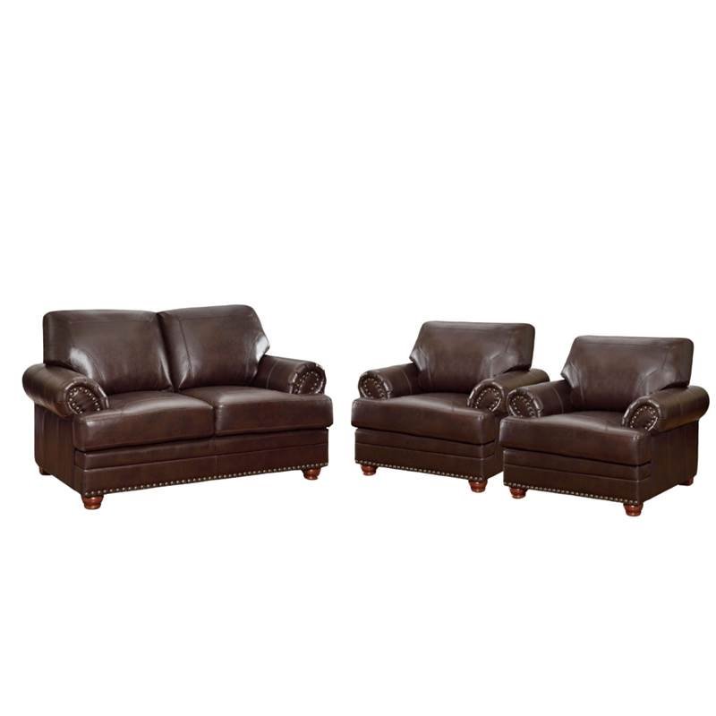 3 Piece Faux Leather Sofa Set with Loveseat and Set of 2 Chair in Brown