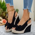 thumbnail image 2 of Bibifish Womens Wedge Sandals Glam Feminine Bow Raffia Ankle Buckle Open Toe Wedge Sandals Summer Evening Party Wedding Guest Sandals, 2 of 9
