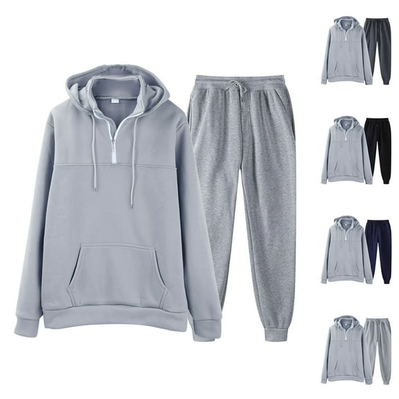 safuny Mens Sweatsuits 2 Piece Set Big Tall Sweatsuits Jogging Suits Hoodie Sweatpants Set Workout Set Pockets Outfits Quarter Zipper Spring Tracksuits Black L