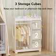 thumbnail image 5 of Kids Storage with Mirror and Hooks,Wooden Dress Up Clothes Rack with Hanging Rod,3 Side Hooks,Storage Shelves and Top Shelf,Toddler Costume Organizer for Playroom,Bedroom,Nursery,White, 5 of 7