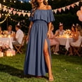 thumbnail image 4 of Karymi Off-the-Shoulder Ruffle Maxi Dress, Elastic Waist Side Split Chiffon Gown, Casual Summer Wedding Guest Beach Party Dress Easter Dresses for Women, 4 of 8