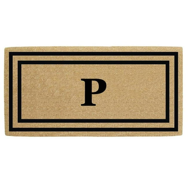 Nedia Home O2172P 24 x 57 Po Mince Double Cadre Photo Résistant Tapis de Porte en Fibre de Coco & 44; Monogramme P - Noir
