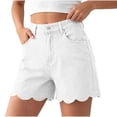 thumbnail image 4 of Women's Y2K Jean Shorts High Waist Loose Scalloped Hem Denim Shorts Soft Stretch Vintage Jeans with Pockets Daily Travel Casual Outfits White, 4 of 8