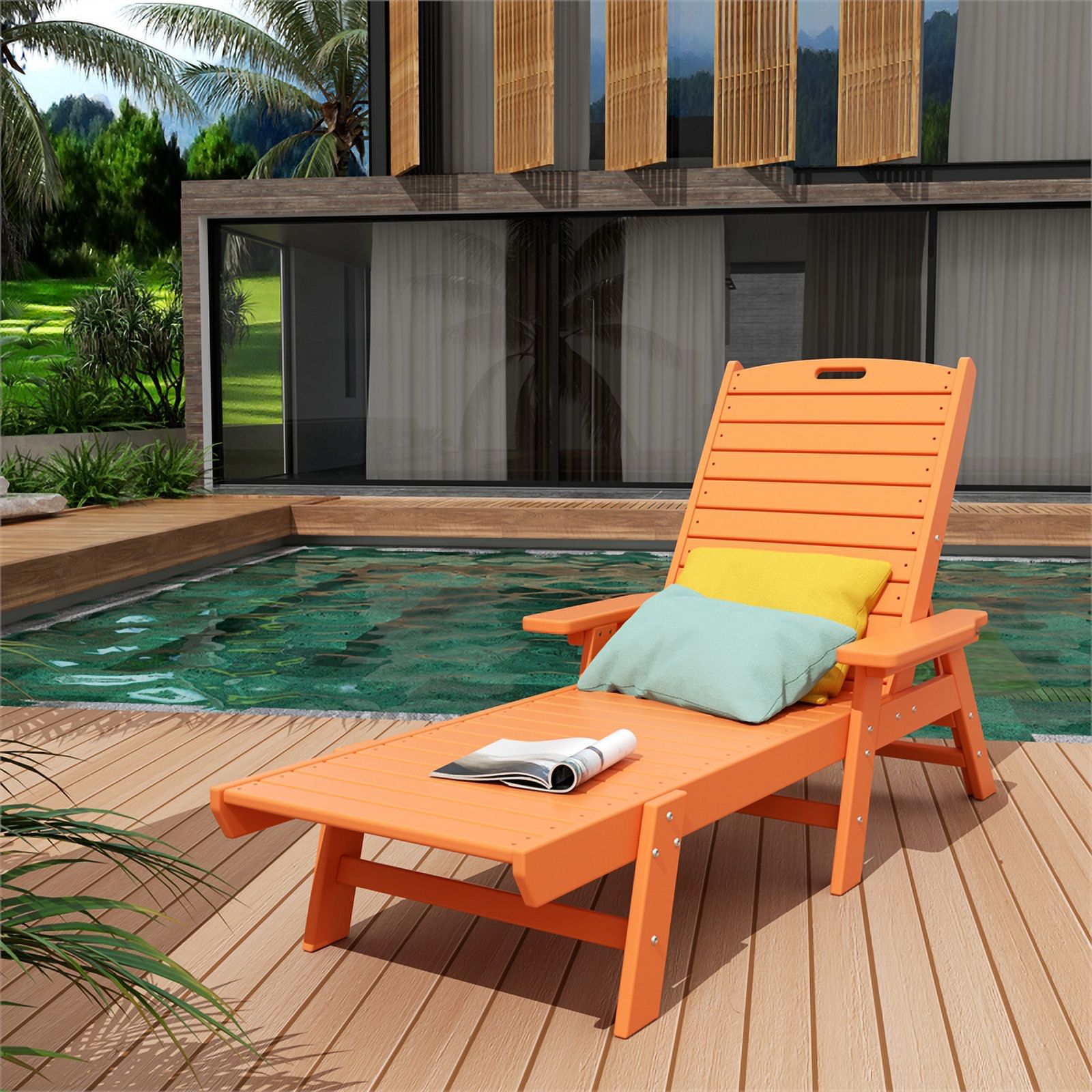 Afuera Living Coastal Outdoor HDPE Plastic Reclining Chaise Lounge in Orange - image 2 of 6