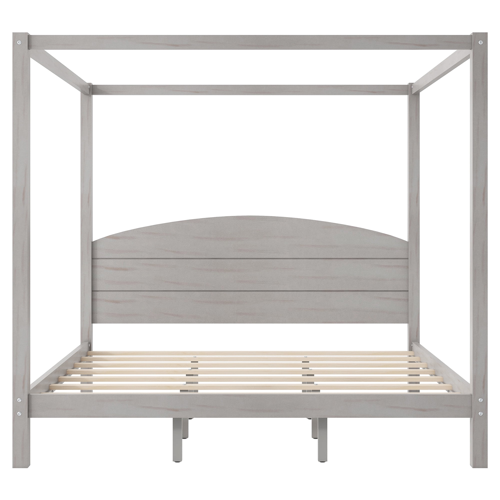EUROCO Wood King Size Canopy Bed, Solid Wood Platform Bed with Headboard for Kids Teens Adults, Grey Wash