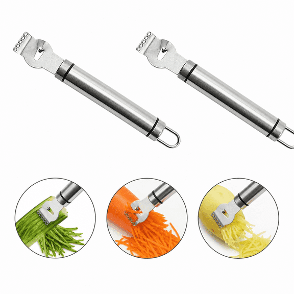 2Pcs Stainless Steel Citrus Zester Peeler, 2-in-1 Serrated Edge Lemon Zest Tool with Round Comfort Handle & Hanging Hook, Dual Function Fruit Peel & Juice Extractor, Kitchen Citrus Grater Peeler Slic