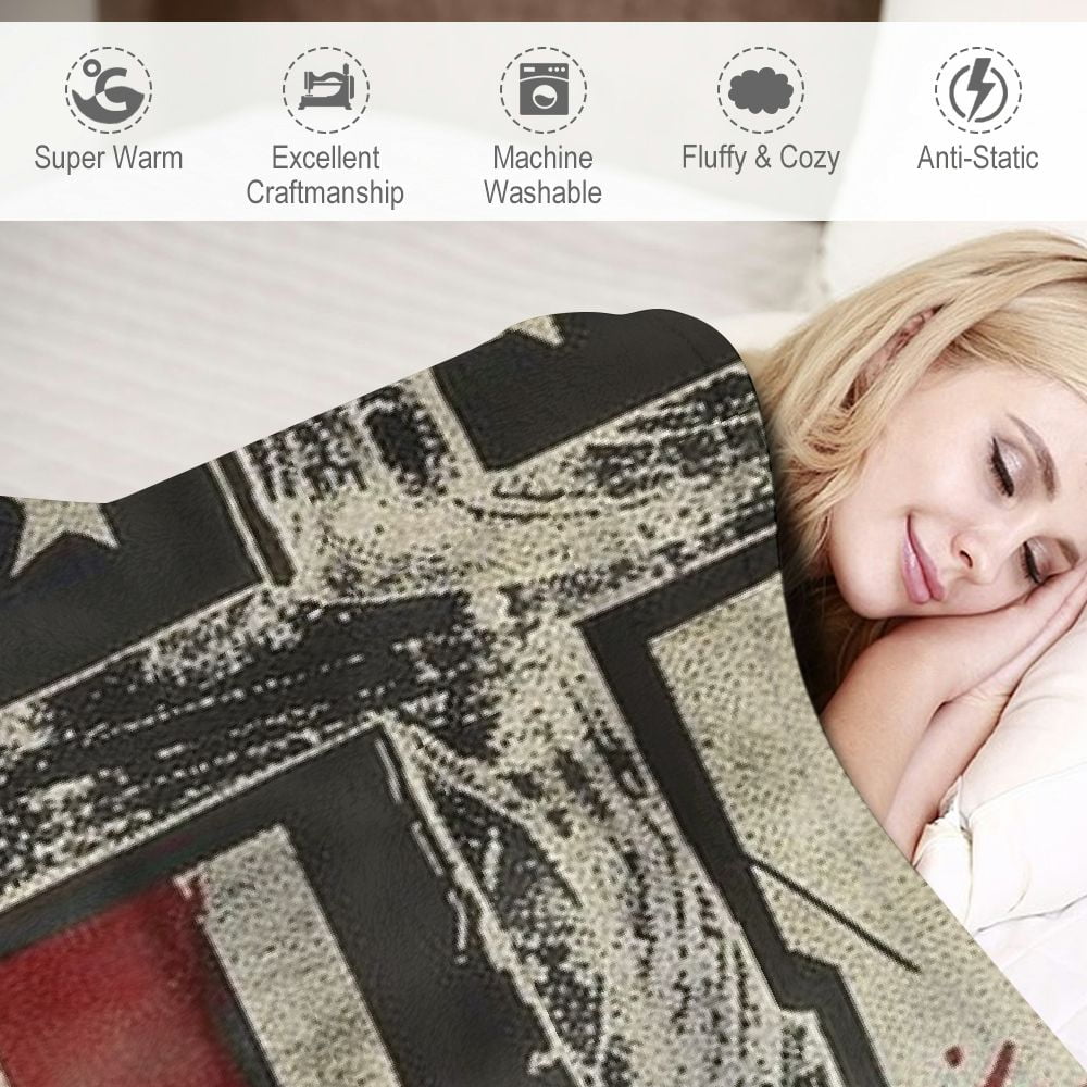 Patifu Christian Cross US Flag Blanket Christ Religious Decor Throw Blanket Jesus Faith Inspirational Blanket Gifts for Women Men Winter Bedding Warm Soft Plush Fleece Flannel Blanket for