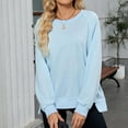 thumbnail image 6 of Womans Tops Plus Size Long Sleeve Crew Neck Solid Color Loose Lightweight Tops & Blouses for Casual Active Outdoor Gifts for Women Sky BlueL, 6 of 10