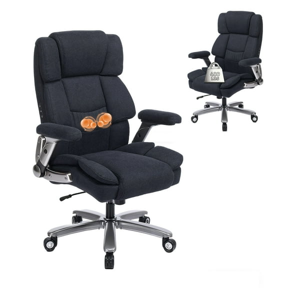 EOP Big and Tall Heavy Duty Office Chair, Ergonomic Massage Desk Chair with 4D Adjustable Armrests and Lumbar Support, Fabric Executive Computer Chair with Quiet Rubber Wheels, Black