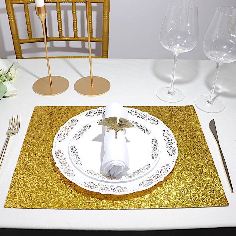 BalsaCircle 6 Pieces Rose Gold 16 Rectangle Glitter Faux Leather Placemats  Party Decor 