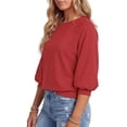 thumbnail image 3 of Vynhevius Women's 3/4 Puff Sleeve Sweatshirt Crew Neck Solid Casual Pullover Tops, 3 of 7