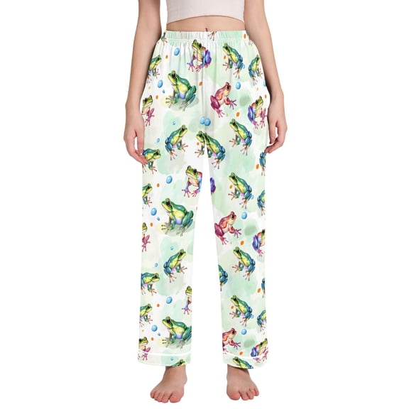 joogoo Women Cartoon Frogs Green Pajamas Pants Lounge Bottoms Pjs with Pockets M