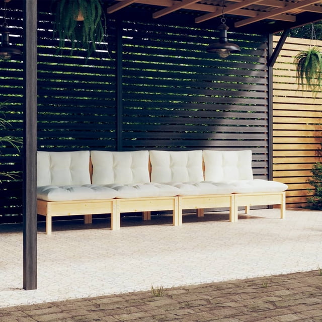 vidaXL Canapé de Jardin 4 Places avec Coussins Crème en Pin Massif