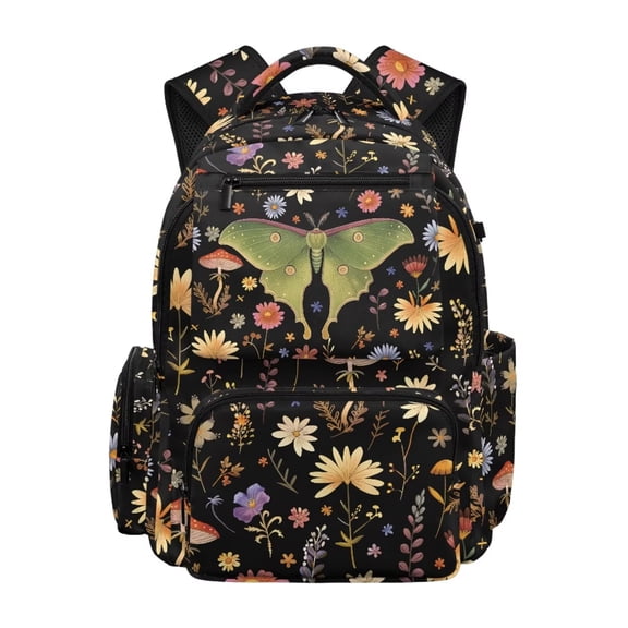 FKELYI Hippie Flower Butterfly Mushroom Print 17 Inch Schoolbag for Girls Primary School Bookbag Kids Backpack with Multi-Pockets Lightweight Casual Daypack Travel Rucksack