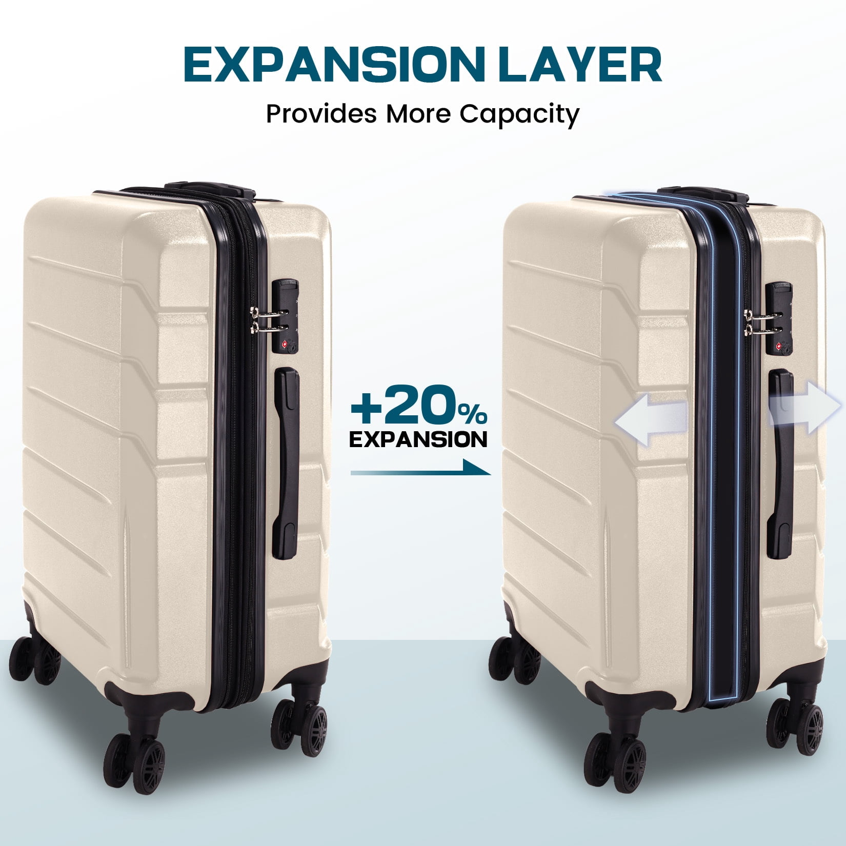 SANOPY Luggage Sets 5-Piece Suitcase Set(20"24"28"), ABS Hardside Expandable Suitcase Set with TSA Lock Spinner Wheels(Beige)