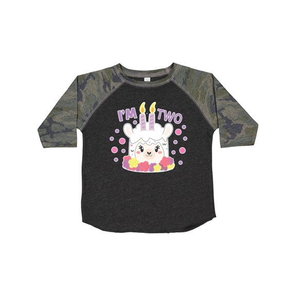 Inktastic I'm Two with Flowers and Cute Llama Cake Girls Toddler T-Shirt