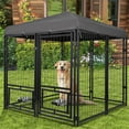 thumbnail image 2 of Pefilos 8-Panel Dog Kennel Heavy Duty Metal Dog Playpen, Pet Puppy Playpen with Rotating Feeding Door, Outdoor Backyard Dog Fence, Gray, 2 of 7