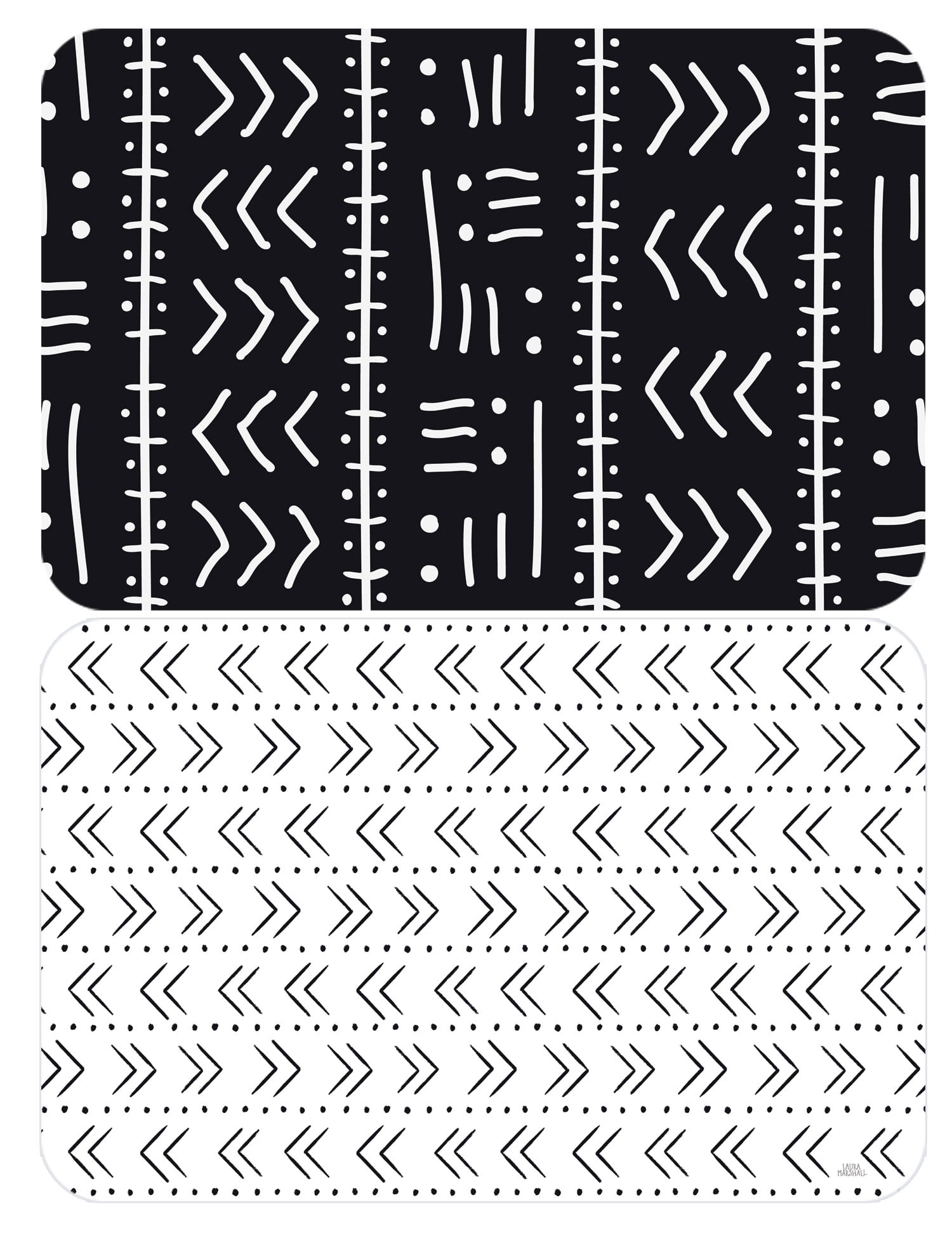 Tribal Texture , Reversible Black and White Placemat, 17.13" x 11.25", Individual Count