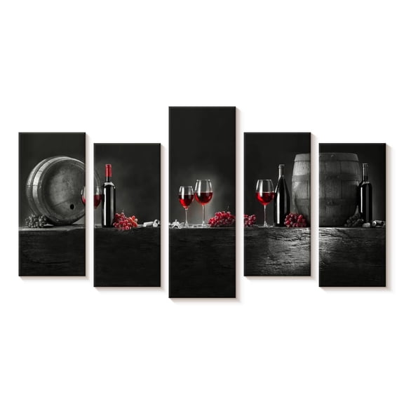 Elephant Stock Wine Barrels Pop Wall Art - Horizontal Multi Panel Canvas - Dining Room Wall Decor - Food And Drink Multi Panel - Gray And Black Decor - 25" x 12"