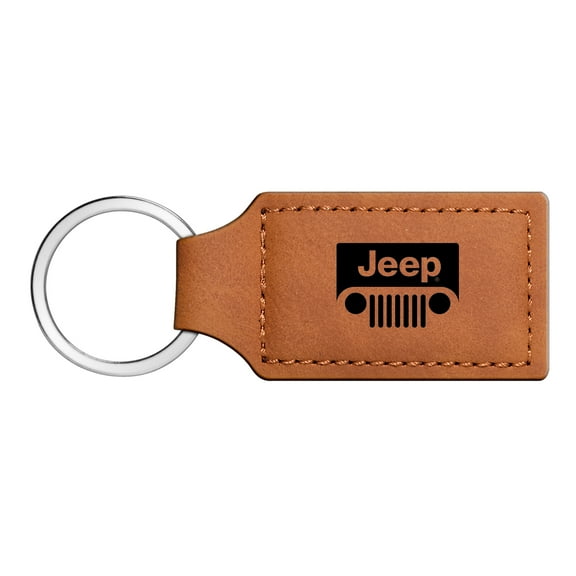 Jeep Grill Rectangular Brown Leather Key Chain