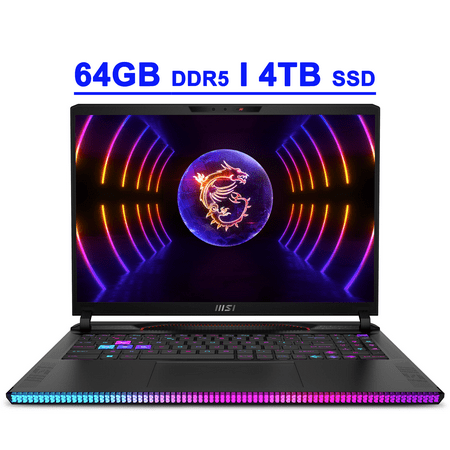 MSI Raider GE68HX Premium Gaming Laptop 16" FHD+ IPS 144Hz Intel 24-core i9-14900HX 64GB DDR5 4TB SSD GeForce RTX 4070 RGB Backlit Thunderbolt4 USB-C Dynaudio FHD IR Privacy Camera Win11 Black
