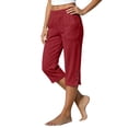 thumbnail image 2 of Nestiefly Capri Pants for Women - Split Button Elastic Waist Bermuda Knee Length Cotton Linen Capris Summer Casual Pedal Pushers with Pockets 2026 Red XL, 2 of 7