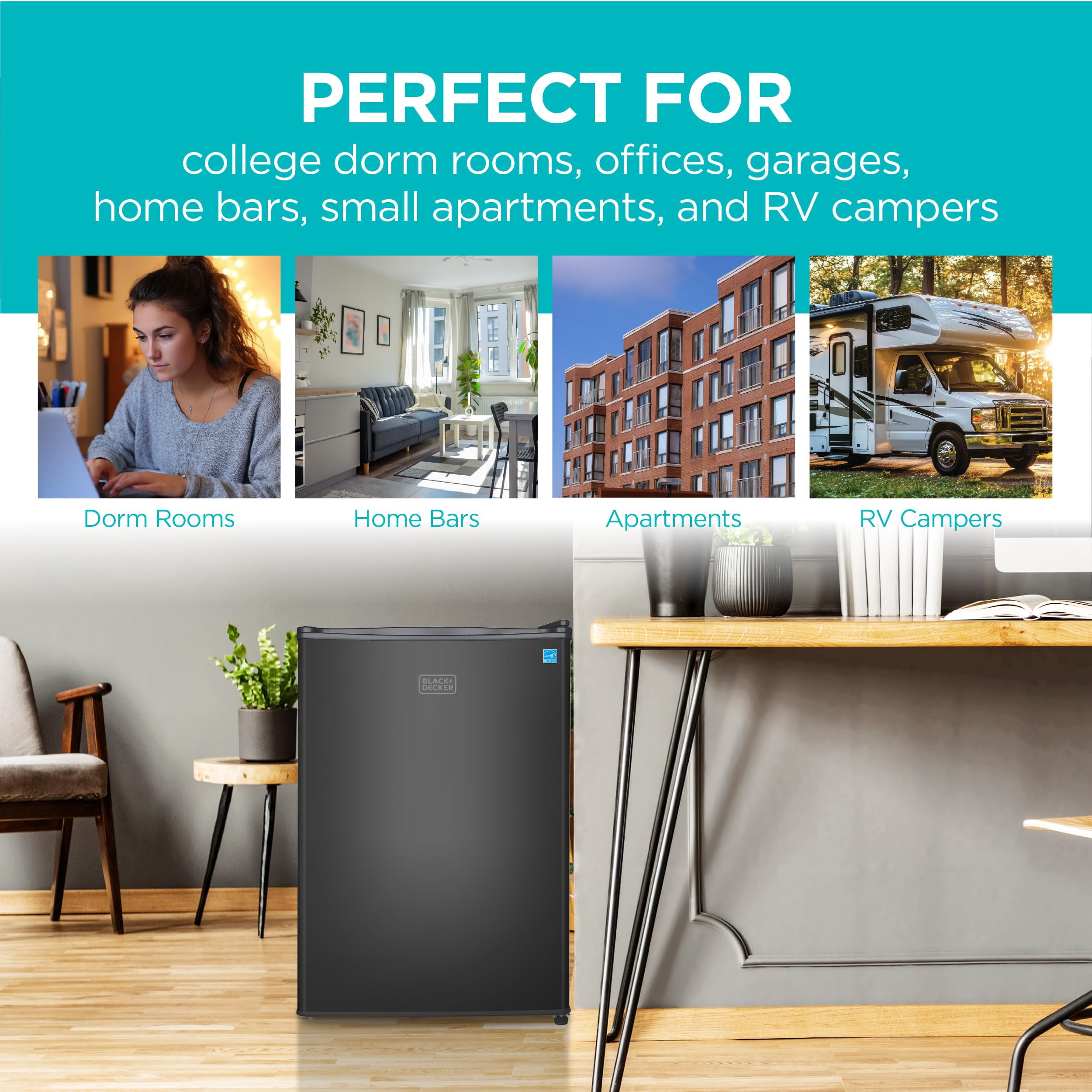 BLACK+DECKER 2.5 Cubic Foot Energy Star Refrigerator with Freezer, Black
