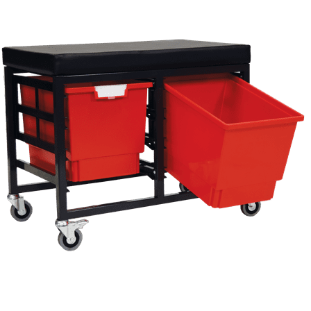 StorBenchSeat w/Cushioned Seat and 2 Storsystem Trays and Bins-Red