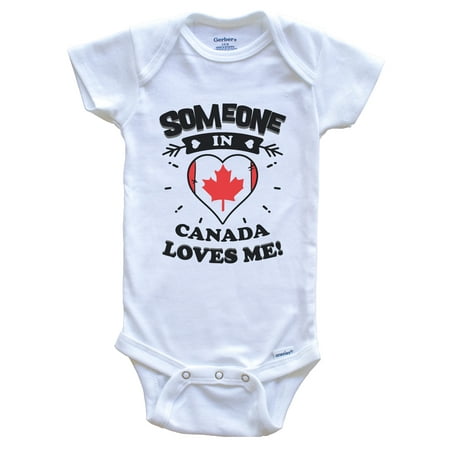 

Someone In Canada Loves Me Canadian Flag Heart Baby Bodysuit