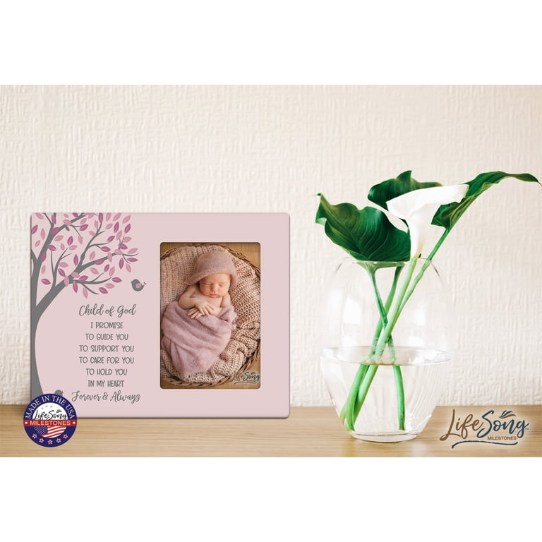 Baby Baptism Photo Frame 8x10 Inch - Holds 4x6 Photo, Tabletop Or Wall Display, Godparent Gift